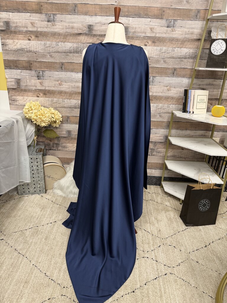 Halston navy draped evening gown