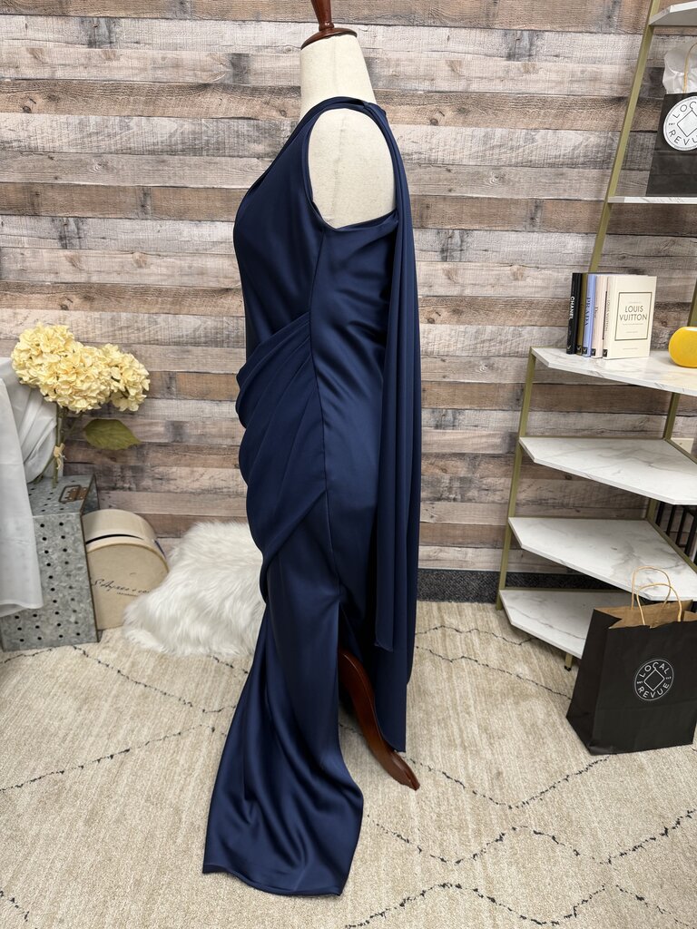 Halston navy draped evening gown