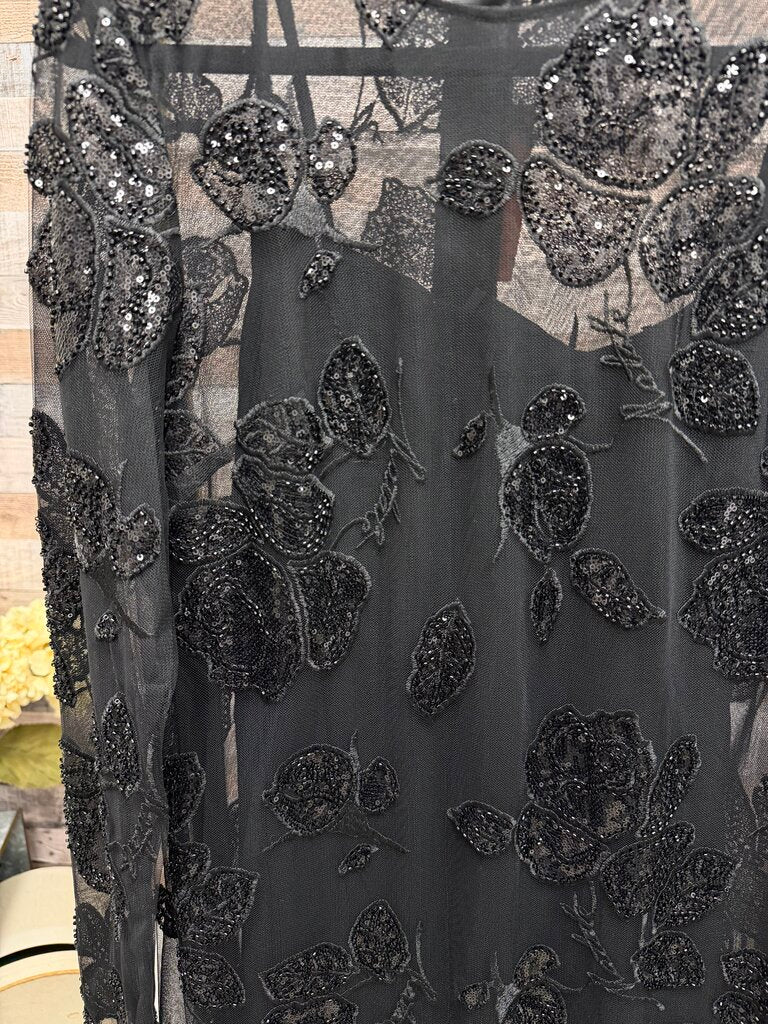 ROTATE black sequined mesh evening gown NWT