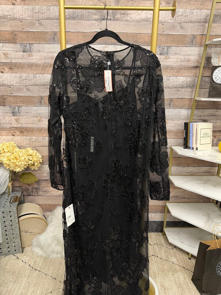 ROTATE black sequined mesh evening gown NWT