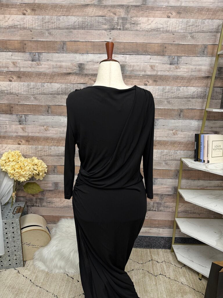 L.K. Bennett black draped cowl neck dress