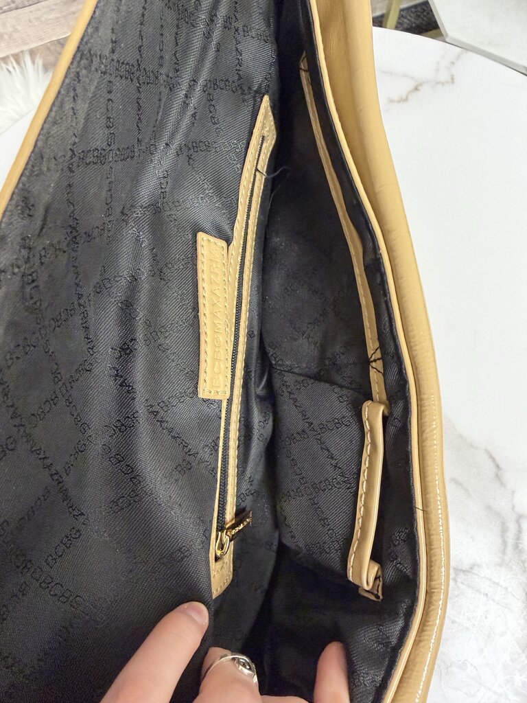 BCBG patent leather clutch