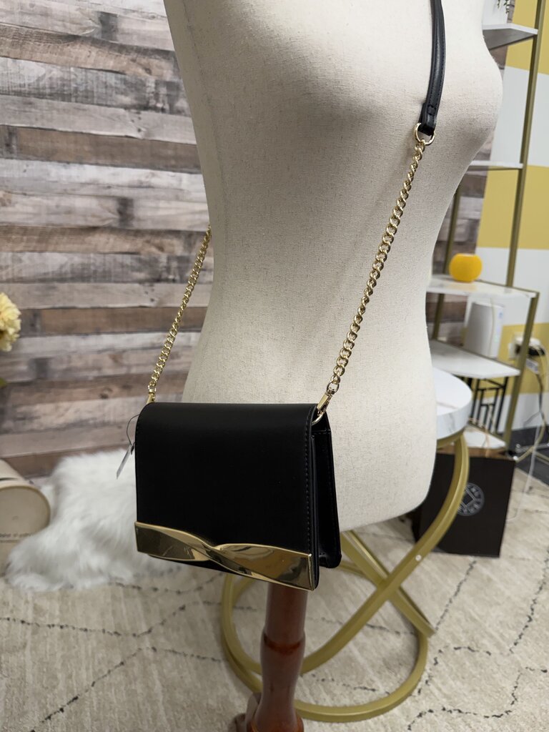 Black House/White Market black leather purse with gold bow and chain NWT