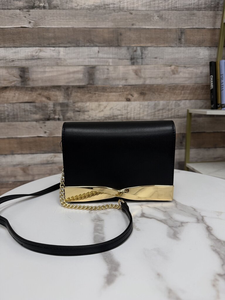 Black House/White Market black leather purse with gold bow and chain NWT