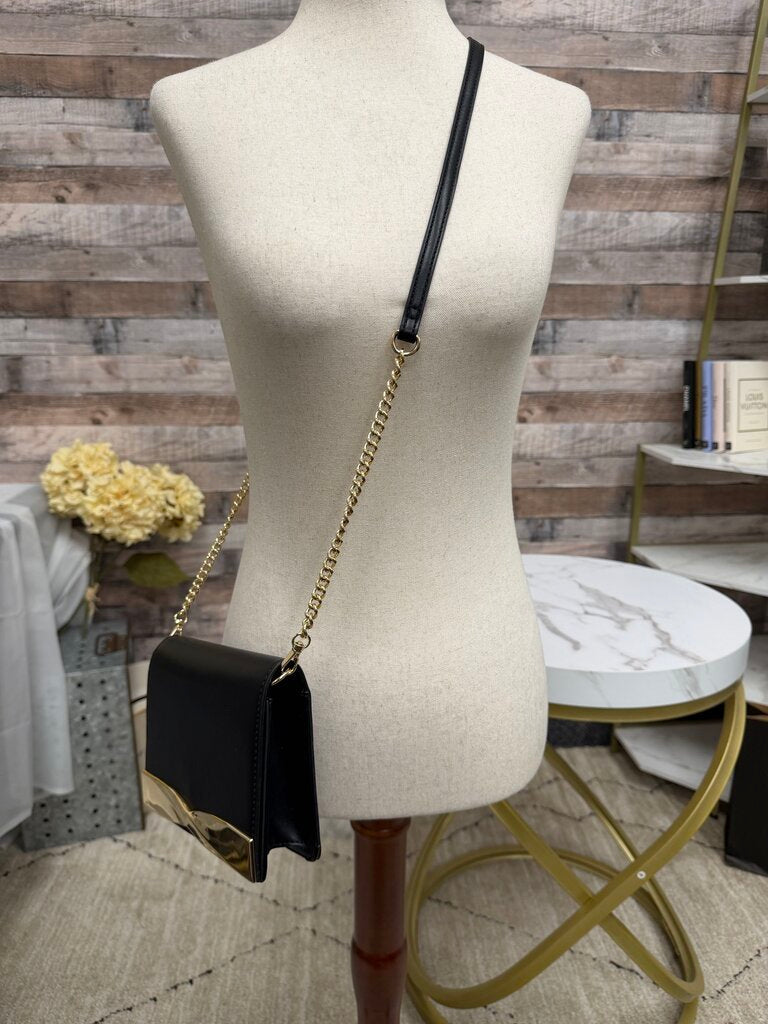 Black House/White Market black leather purse with gold bow and chain NWT