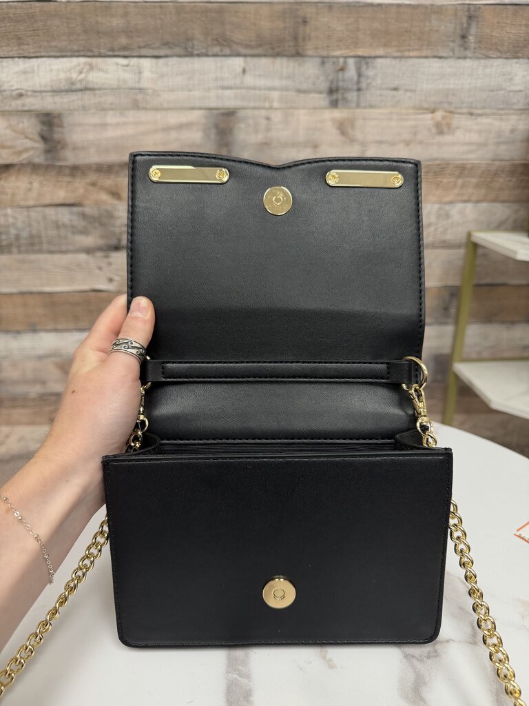 Black House/White Market black leather purse with gold bow and chain NWT