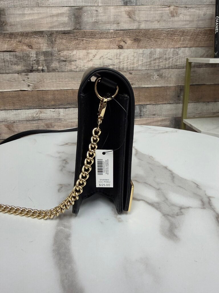 Black House/White Market black leather purse with gold bow and chain NWT