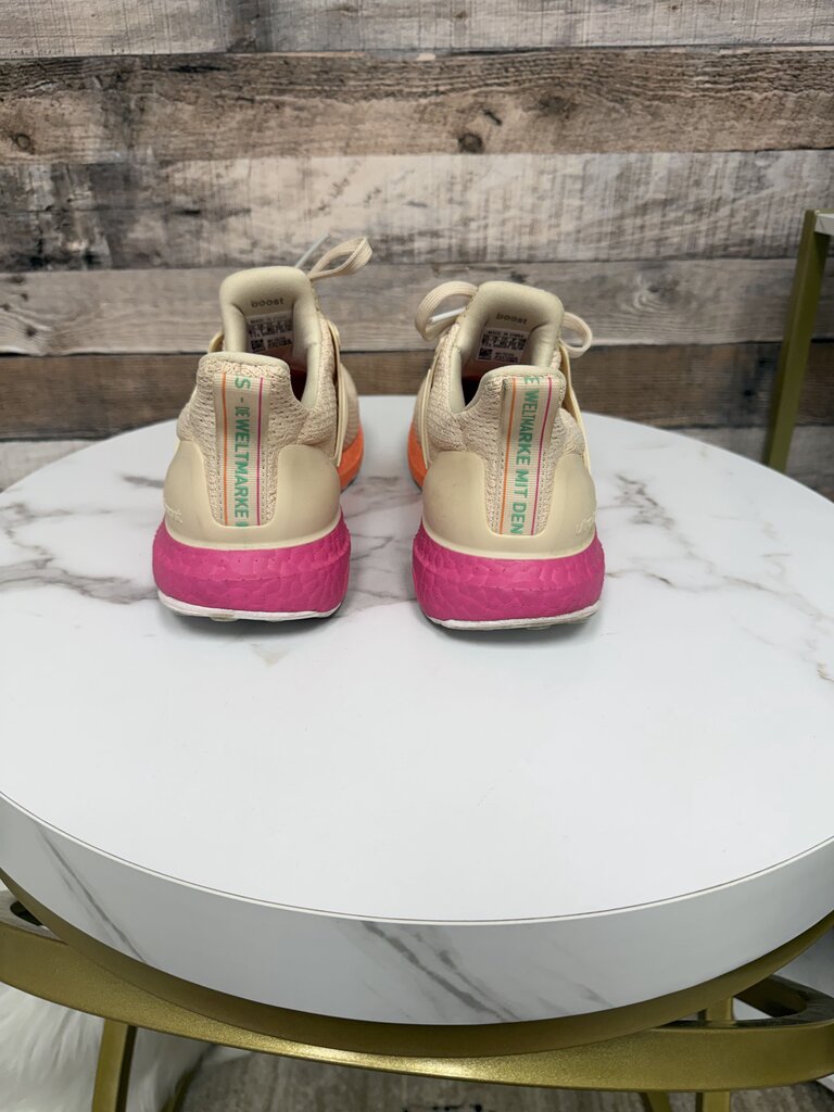 Adidas cream with neon accent Ultra boost DNA running shoe