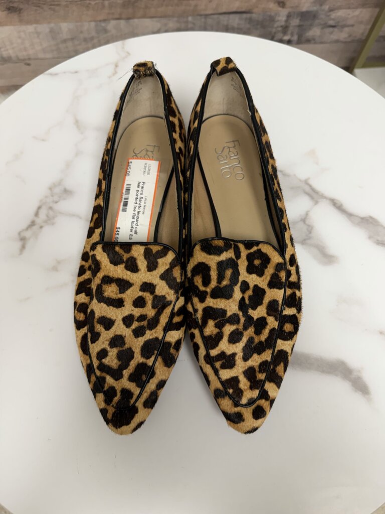 Franco Sarato leopard calf hair pointed toe flat loafer