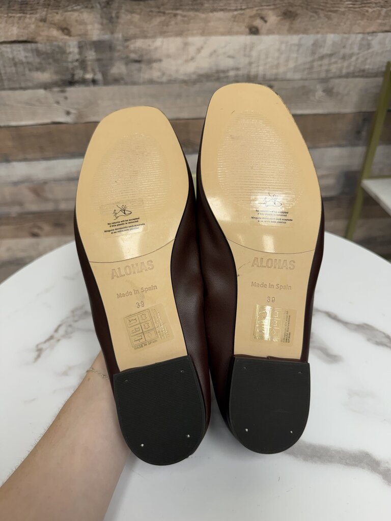 Alohas brown leather Freya ballet flats with bow detail