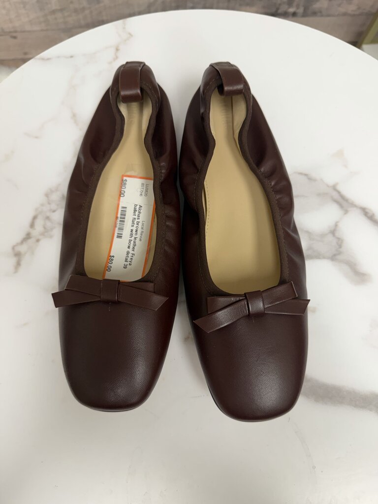 Alohas brown leather Freya ballet flats with bow detail