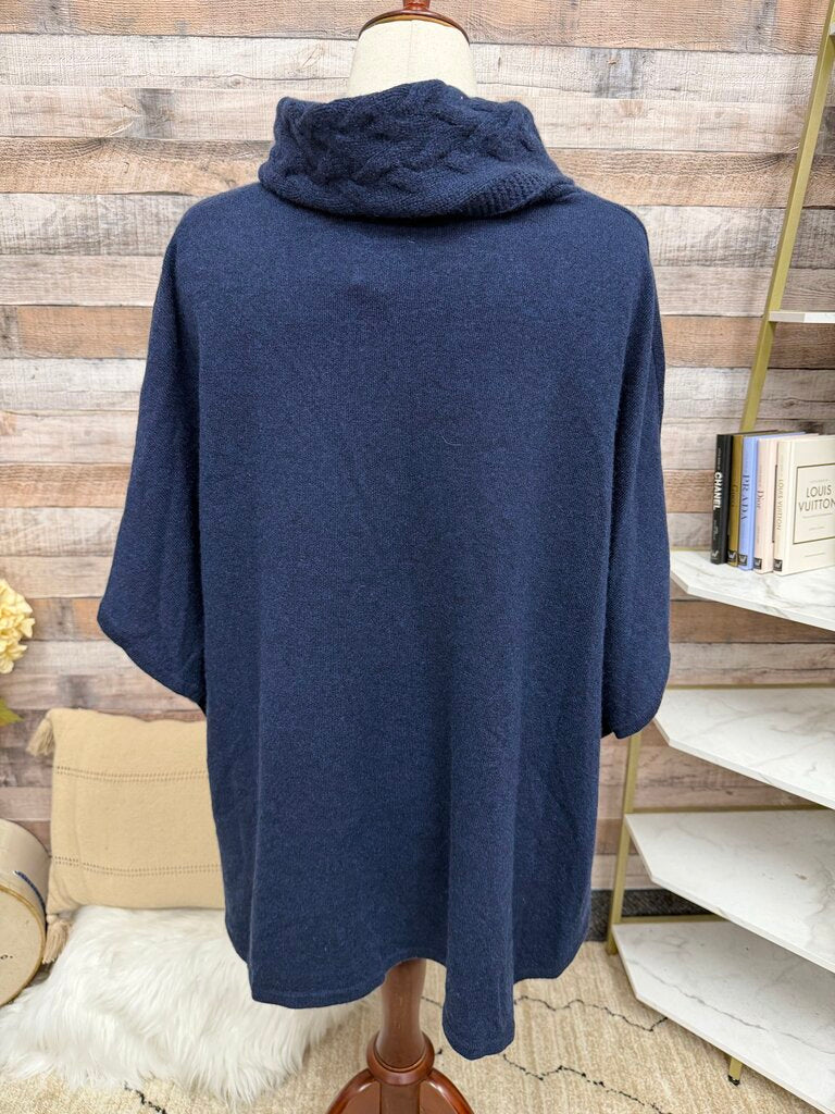 no label navy 100% cashmere poncho with pockets