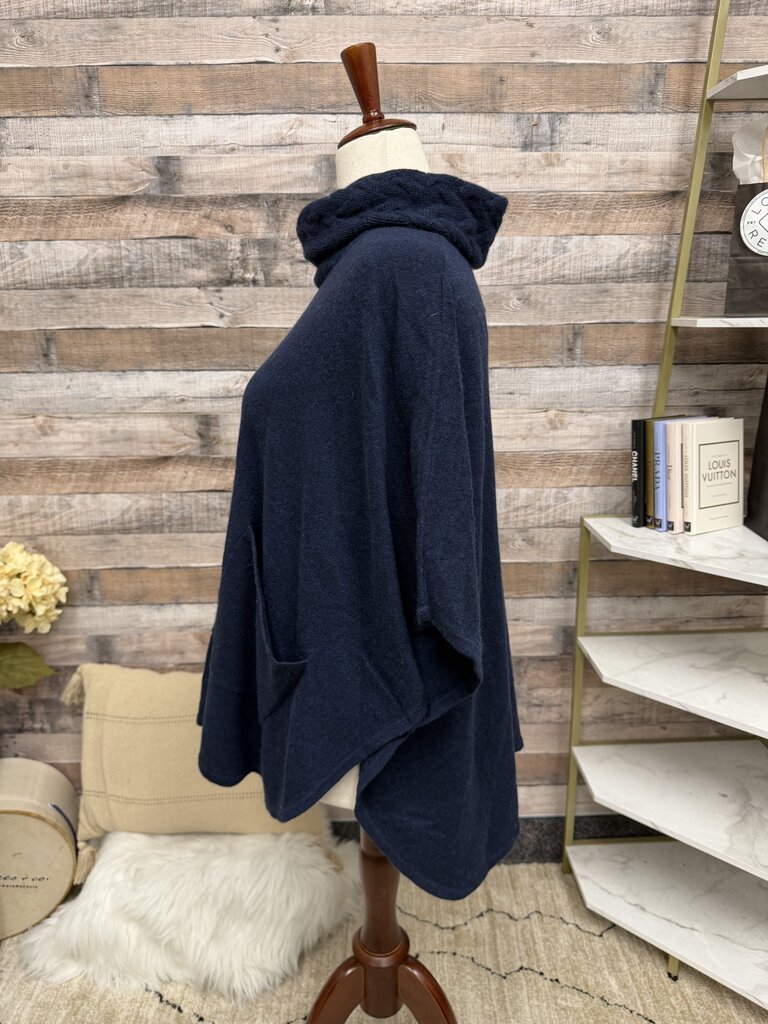 no label navy 100% cashmere poncho with pockets