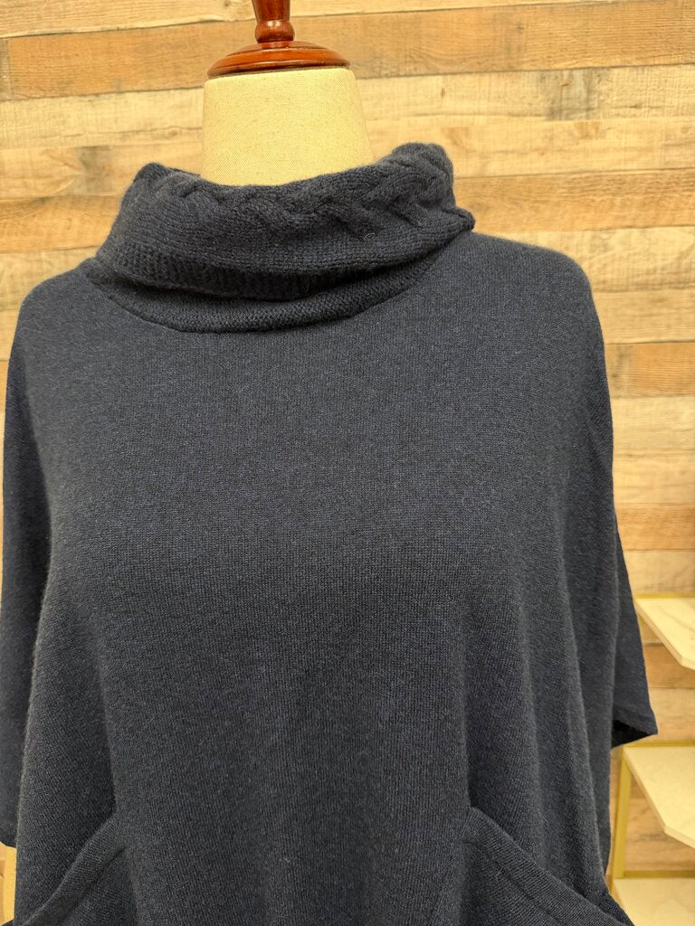 no label navy 100% cashmere poncho with pockets