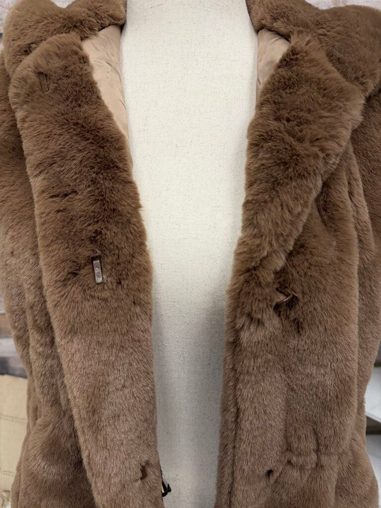 Guess brown faux fur vest with hood