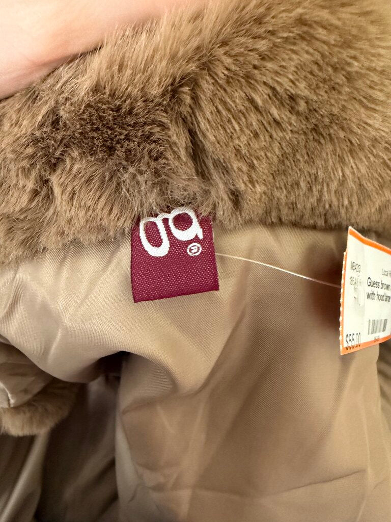 Guess brown faux fur vest with hood
