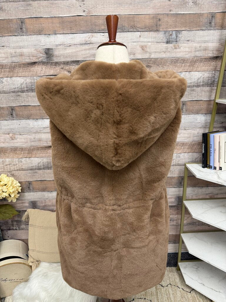 Guess brown faux fur vest with hood