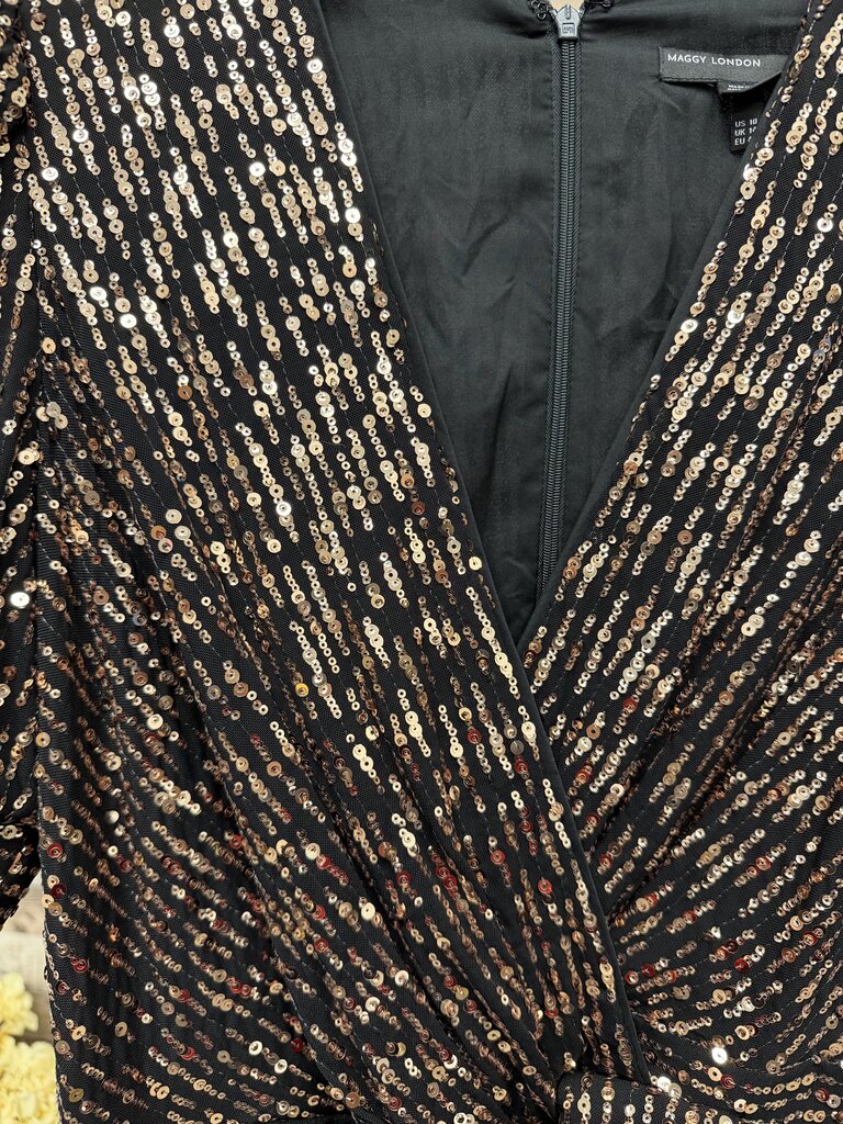 Maggie London black with gold sequin jumpsuit NWT