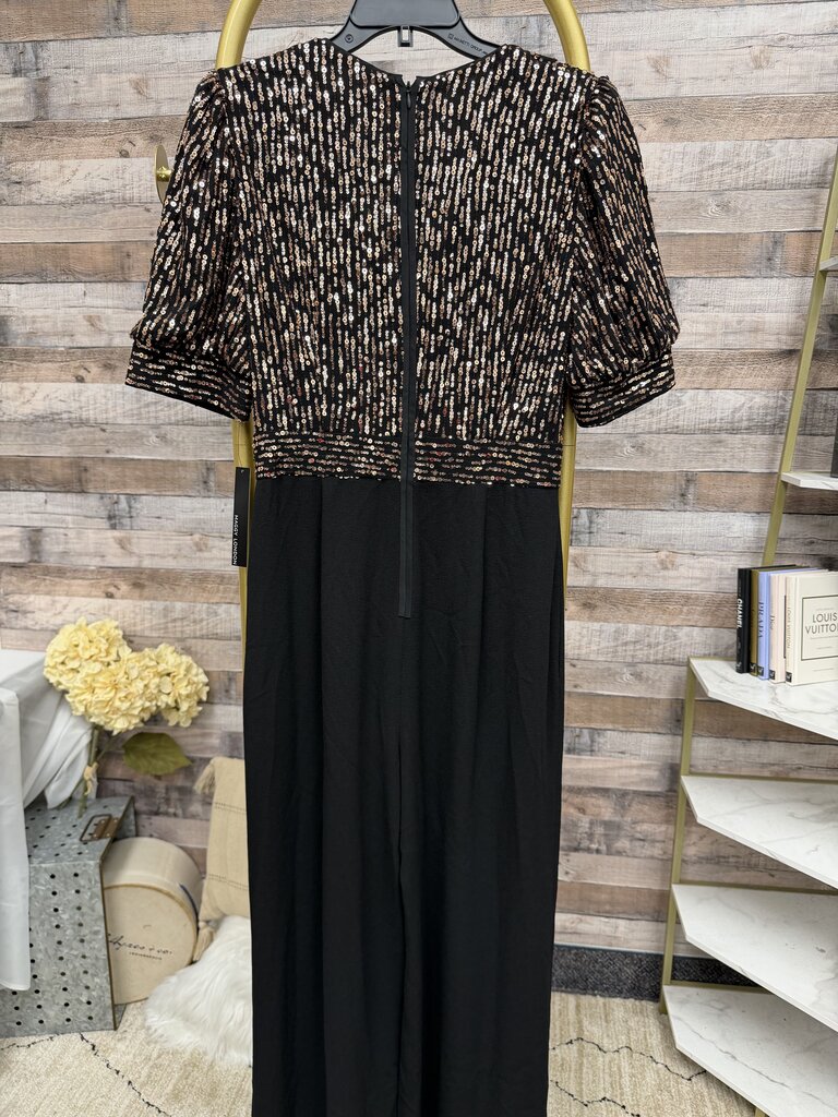 Maggie London black with gold sequin jumpsuit NWT