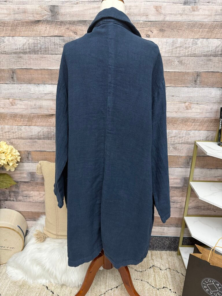 Filosofia blue linen open front cardigan jacket