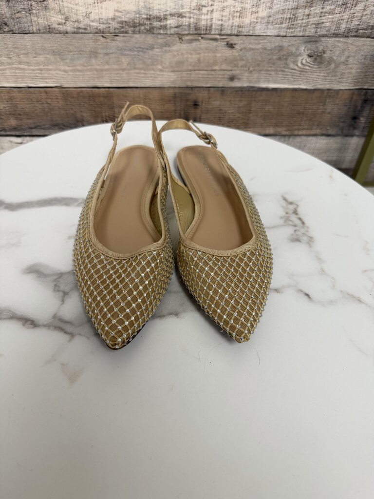 Sincerely Jules tan rhinestone mesh slingback flats