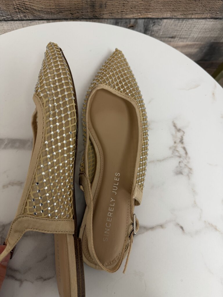 Sincerely Jules tan rhinestone mesh slingback flats