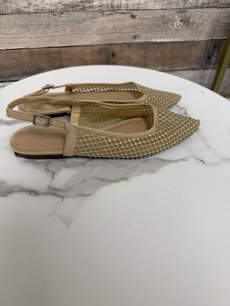Sincerely Jules tan rhinestone mesh slingback flats