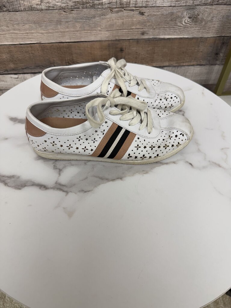 Nine West white w/ pink/blue stripe and cutouts