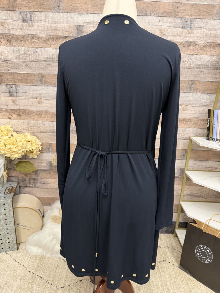 Michael Kors navy blue wrap dress with gold accents