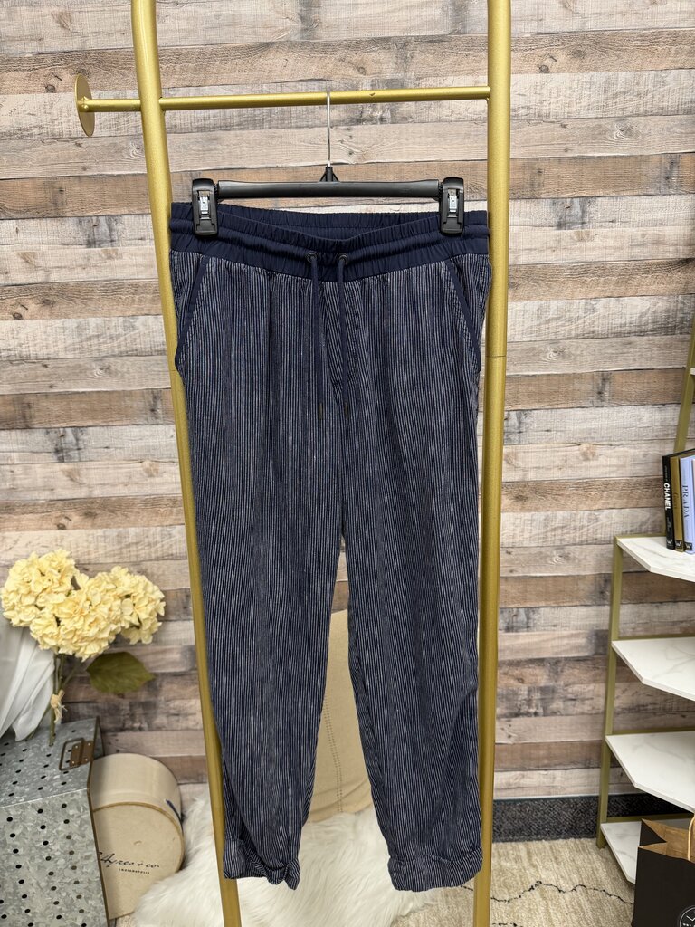 Athleta dark blue pin stripe linen joggers