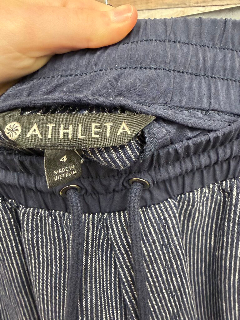 Athleta dark blue pin stripe linen joggers