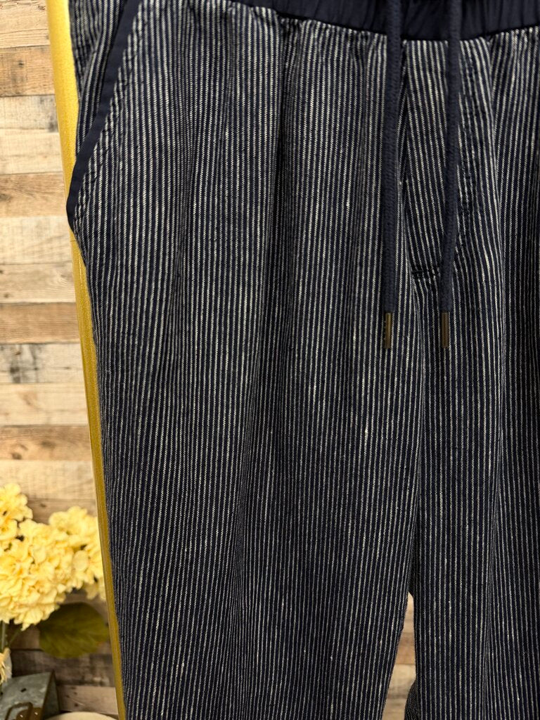 Athleta dark blue pin stripe linen joggers