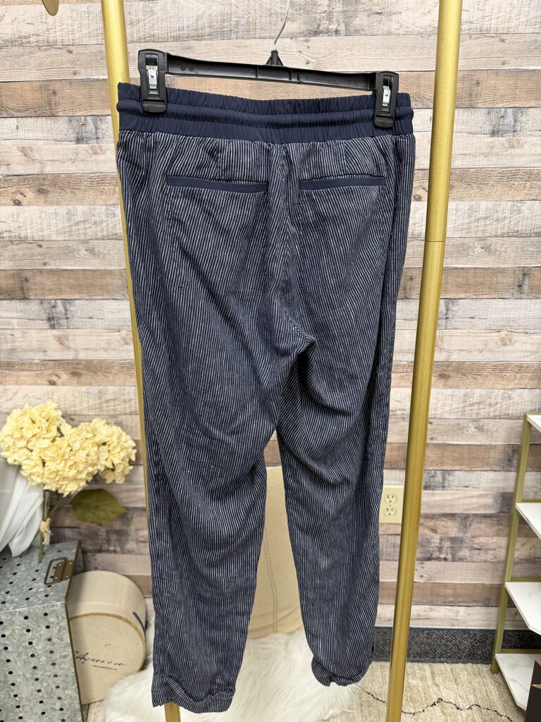 Athleta dark blue pin stripe linen joggers