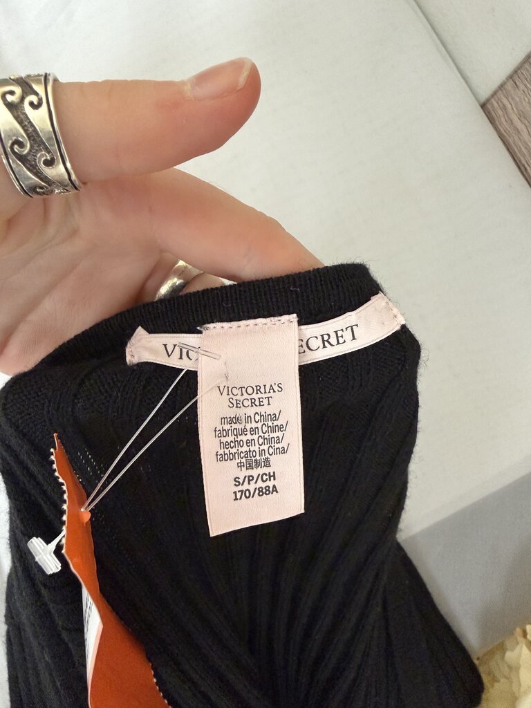 Victoria Secret black ribbed knit cardigan dress