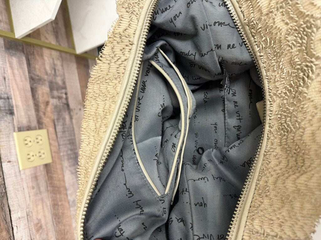 Ash cream fringe hobo bag with chain