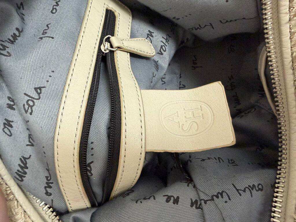 Ash cream fringe hobo bag with chain