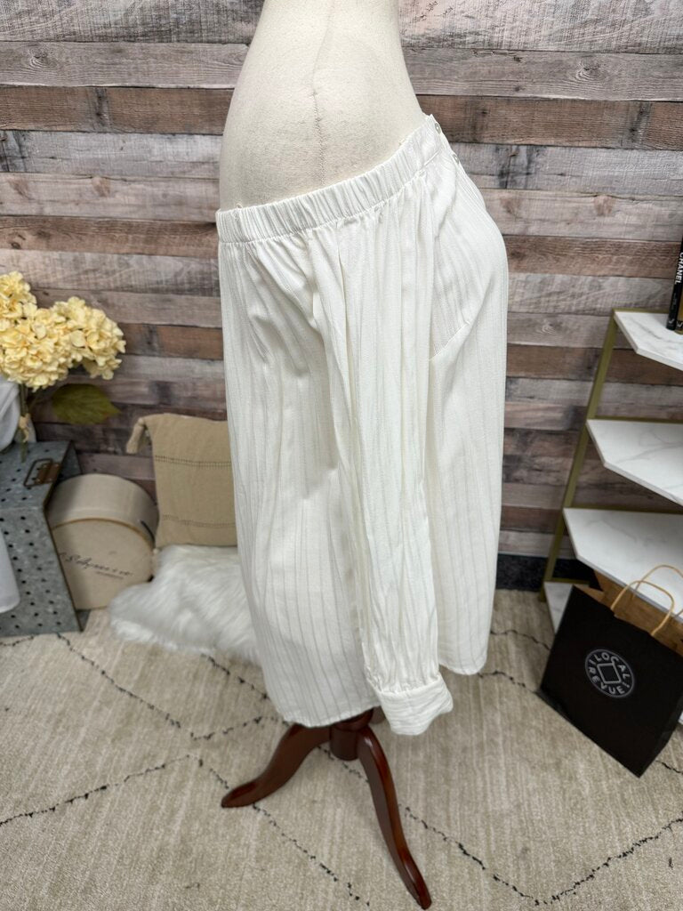No label white off the shoulder button down blouse