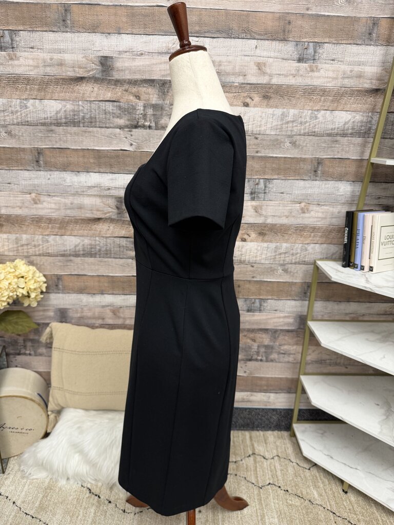 Ann Taylor black square neck filled dress with short sleeves