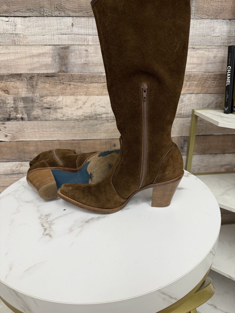 Via Spiga brown suede knee high boot with decorative stitching