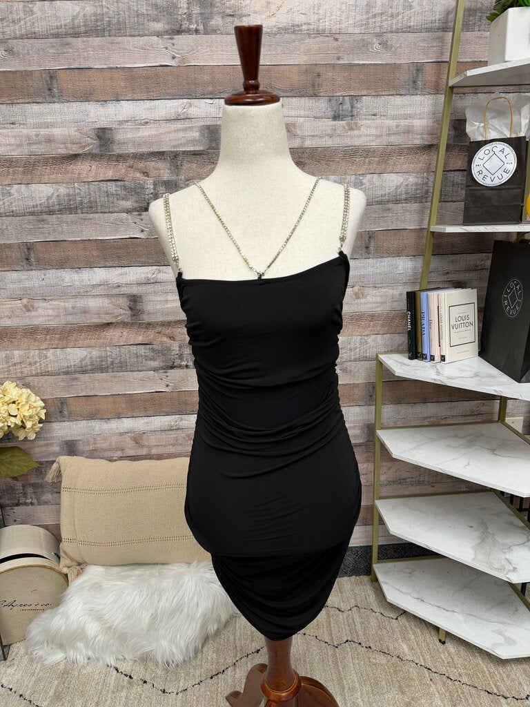 Blue Blush black bodycon dress w/ rhinestone straps