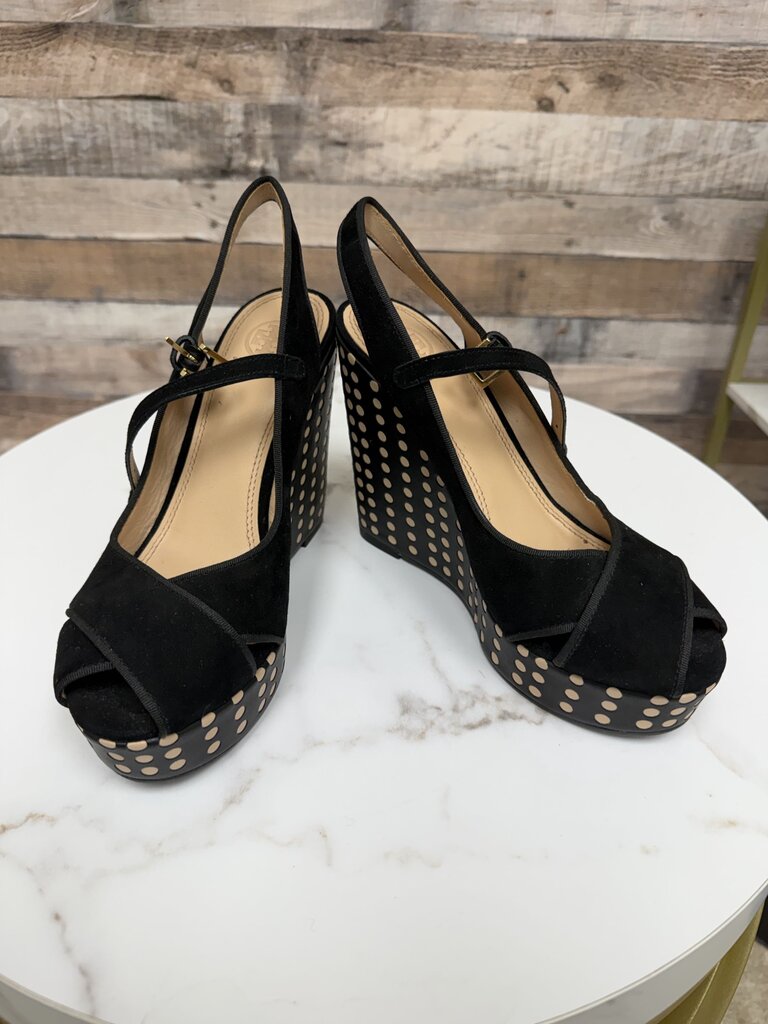 Tory Burch black Ollie suede and leather wedge sandal