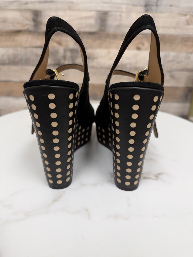 Tory Burch black Ollie suede and leather wedge sandal
