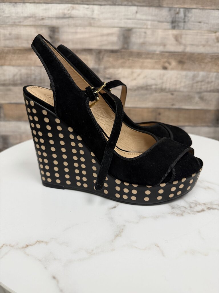 Tory Burch black Ollie suede and leather wedge sandal