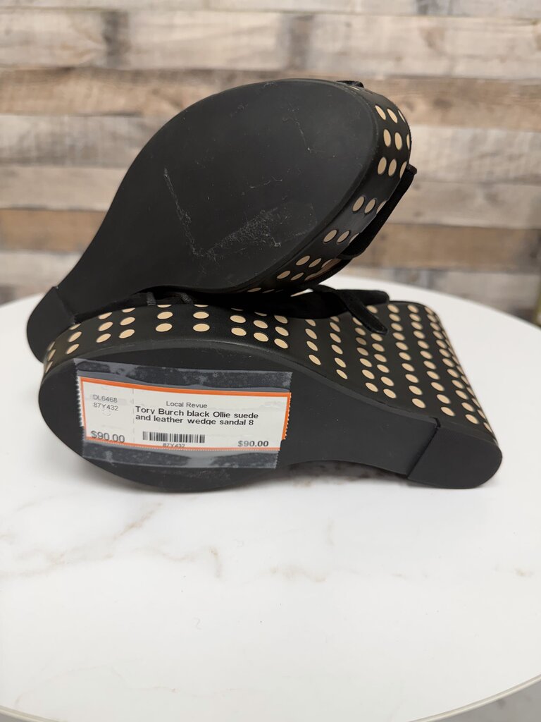 Tory Burch black Ollie suede and leather wedge sandal