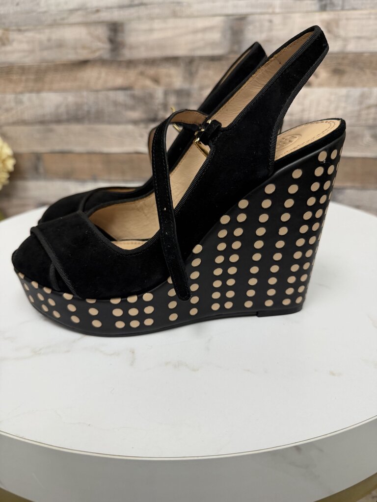 Tory Burch black Ollie suede and leather wedge sandal
