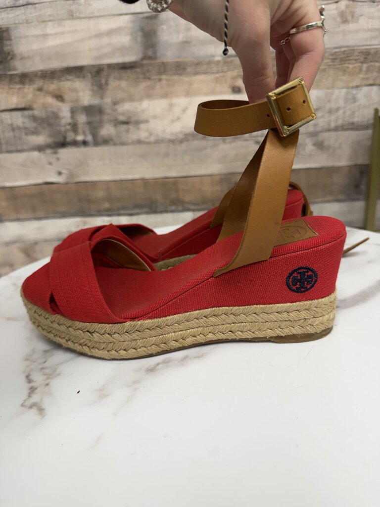 Rory Burch red canvas wedge espadrille sandal