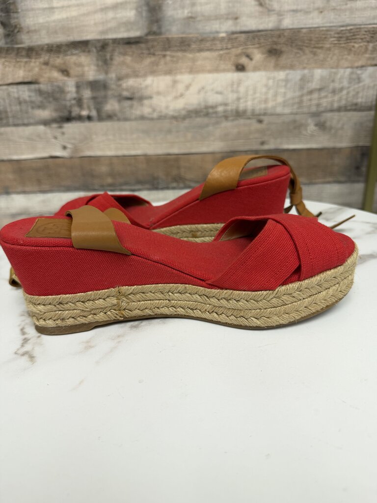 Rory Burch red canvas wedge espadrille sandal