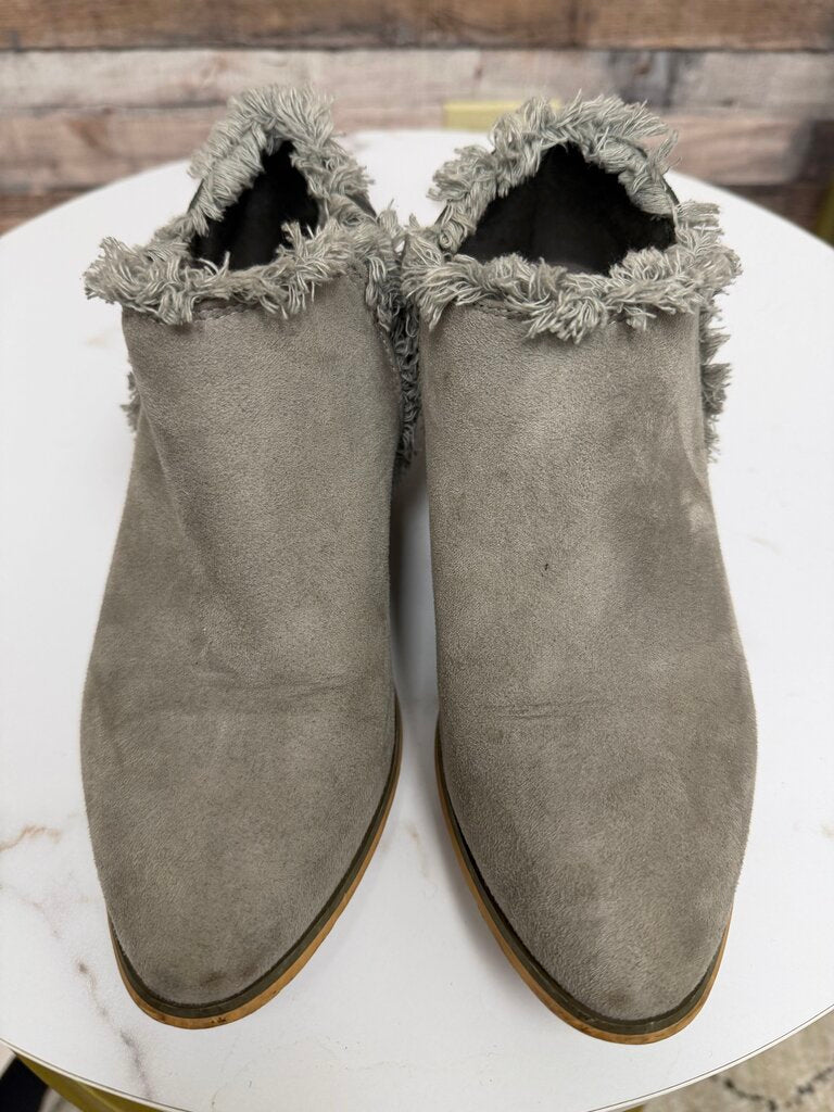 JC gray with fringe detail faux suede ankle bootie