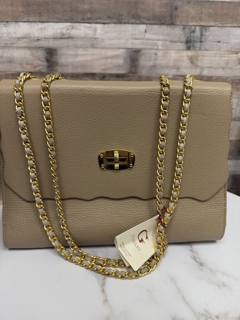 IL Giglio tan leather shoulder bag with gold chain strap NWT