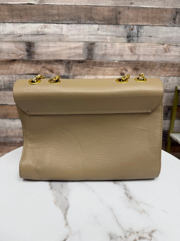 IL Giglio tan leather shoulder bag with gold chain strap NWT